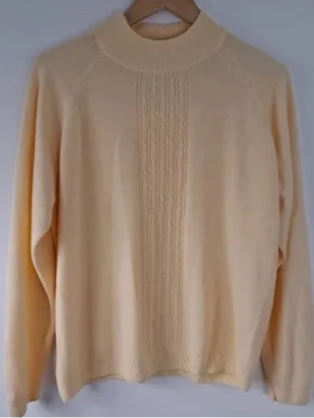 Alison Dailey: XL Classic Yellow Cable-Front Mock Neck Women's Sweater